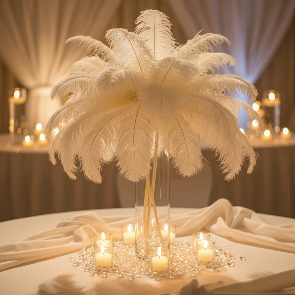 DIY Ostrich Feather Wedding Centerpiece Sizing Decoded: How to Pick the Right Feather Height for Intimate Tables, Grand Ballrooms, and Outdoor Garden Celebrations