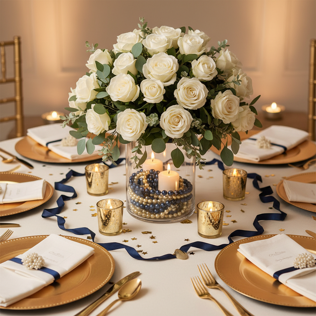 Pearl String Vase Filler Navy Gold Centerpiece for Brides on a Budget: What Actually Works in Real Table Styling
