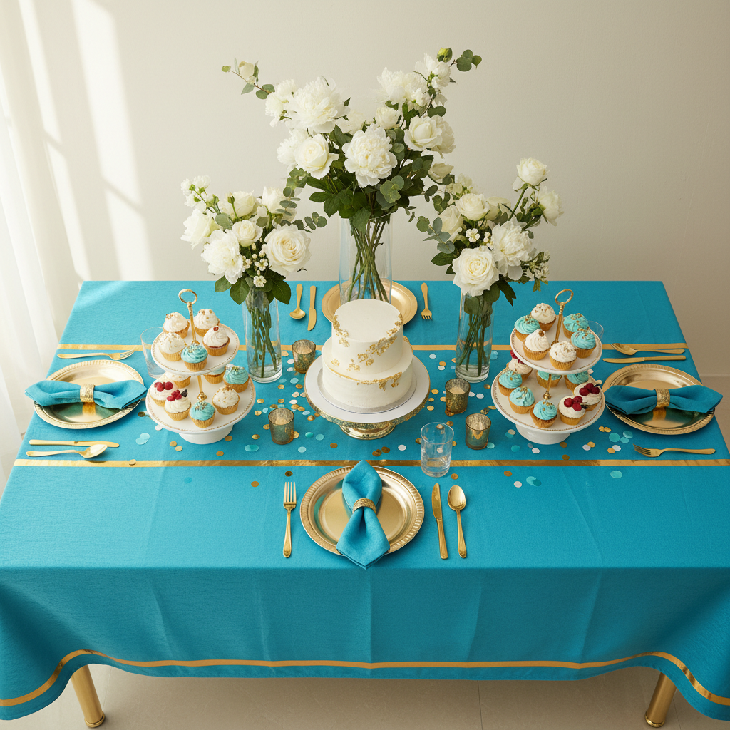 The Party Table That Feels Almost Right: How a Turquoise Rectangle Tablecloth Becomes the Anchor Your Whole Setup Needs