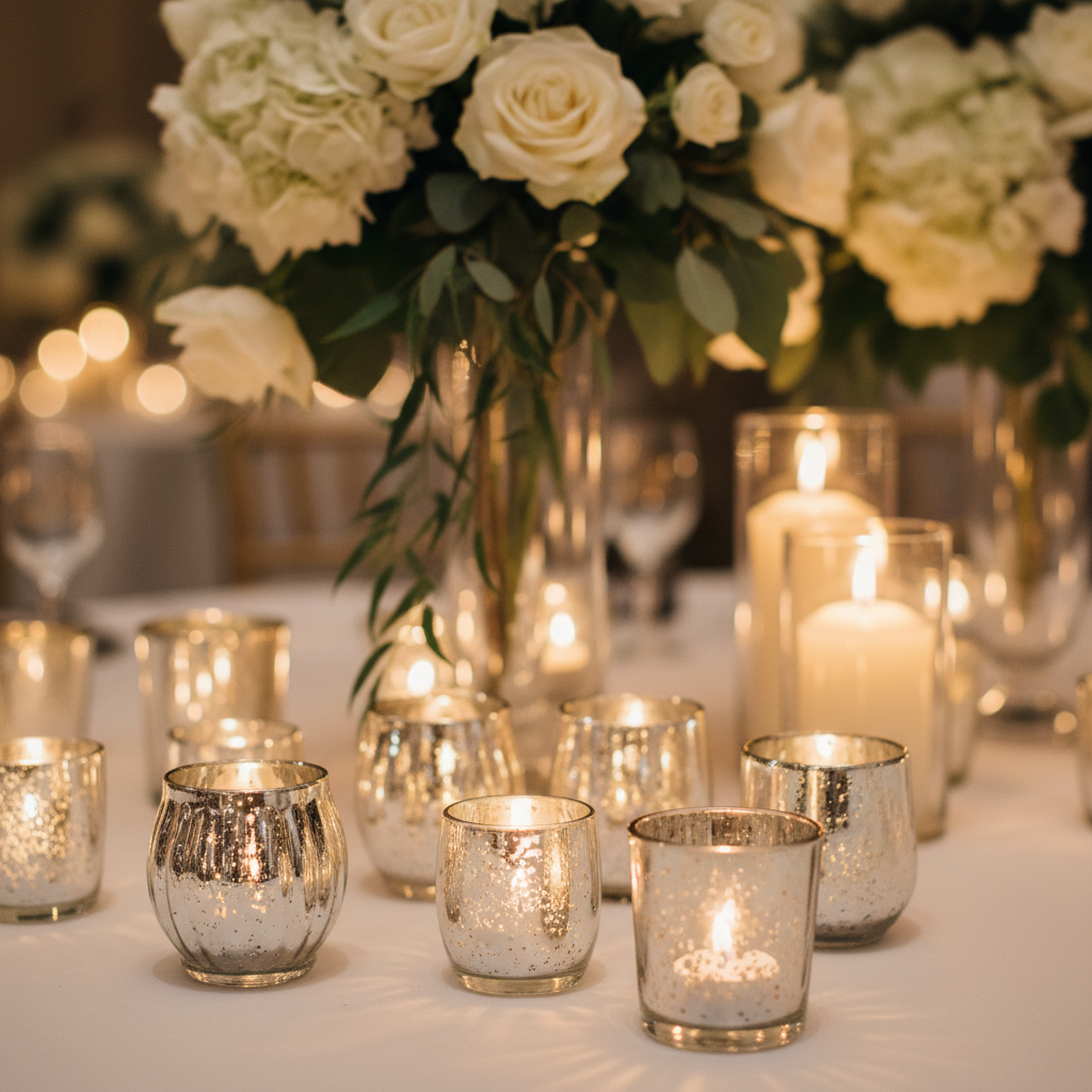 Mercury Glass Votive Candles Wedding Centerpiece Sizing Decoded: How to Pick the Right Height, Quantity, and Arrangement for Round Tables, Long Banquet Tables, and Cocktail Hours