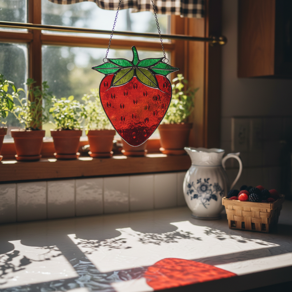 Flowers Die in a Week: What a Red Strawberry Suncatcher Window Hanging Gift Idea Gives Instead