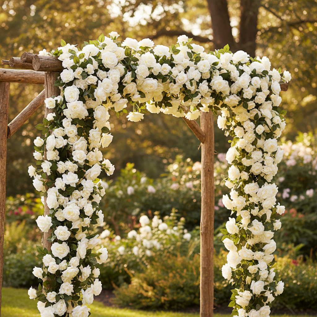Matching Artificial Rose Vine Garlands to Your Wedding Arch: A Practical Style and Quantity Guide for Outdoor Ceremonies, Indoor Receptions, and DIY Backdrops