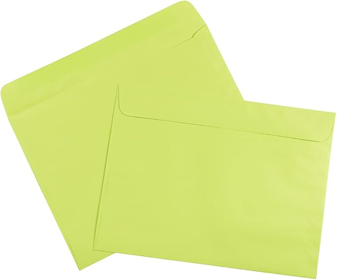 JAM PAPER 9 x 12 Booklet Colored Envelopes - Ultra Lime Green - Bulk 1000/Carton
