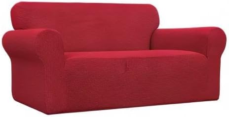 Sofa Slipcover for Loveseat, Stretch Jacquard Fabric in Christmas Red