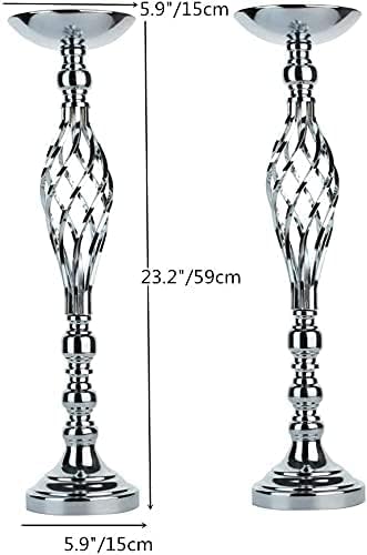 Vases, Silver Metal Twist Wedding Centerpieces, Set of 10, 23.23 Inch Tall