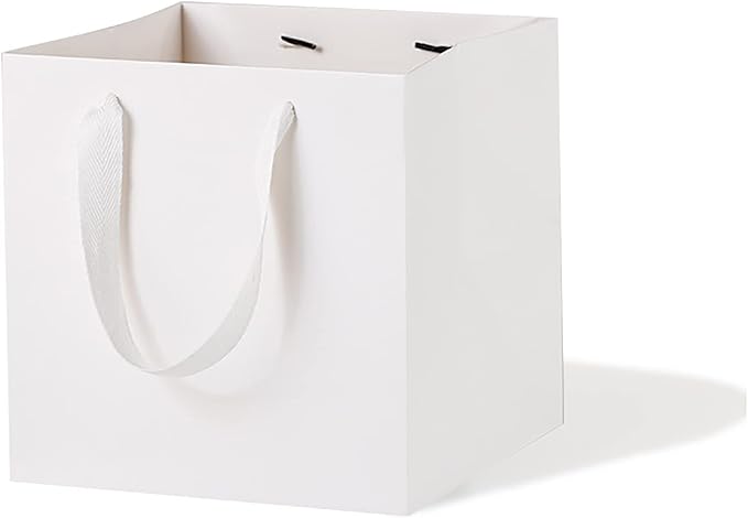 White Paper Gift Bag Small Square Bottom Paper Bags With Handles(White, 6 x 6 x 6 in, 10 Pcs)