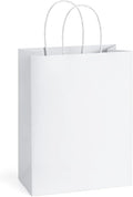 BagDream 50Pcs Gift Bags 8x4.25x10.5 Kraft Paper Gift Bags with Handles Bulk for Shopping, Wedding, Party Favor, Merchandise, Retail, White Paper Grocery Sacks