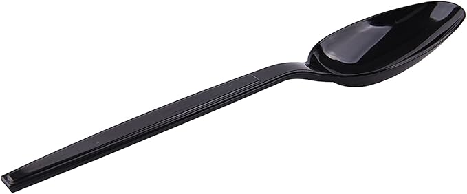 Disposable Plastic Spoons, 7-Inch Black, 100 Individually Packaged