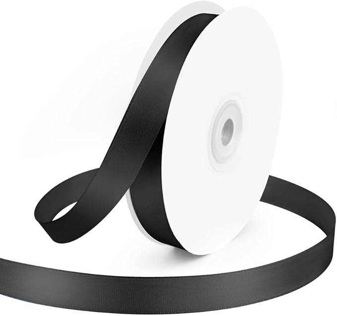 KMER LIFE 5/8" Wide x 50 Yards Black Single Faced Polyester Satin Ribbon, Black Satin Ribbon Perfect for Wedding Decor, Wreath, Crafts, Gift Wrapping & Other Projects (Black)