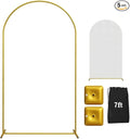 7.2FT Gold Wedding Backdrop Arch Stand with White Spandex Cover – Metal Frame, Water Weights & Storage Bag – Party, Birthday, Baby Shower, Bridal Shower, Wedding Ceremony, Photo Booth Decor