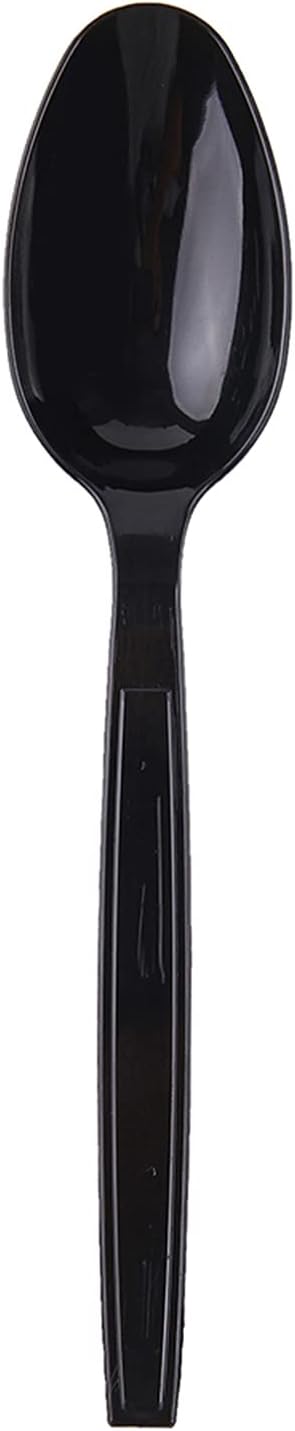 Disposable Plastic Spoons, 7-Inch Black, 100 Individually Packaged