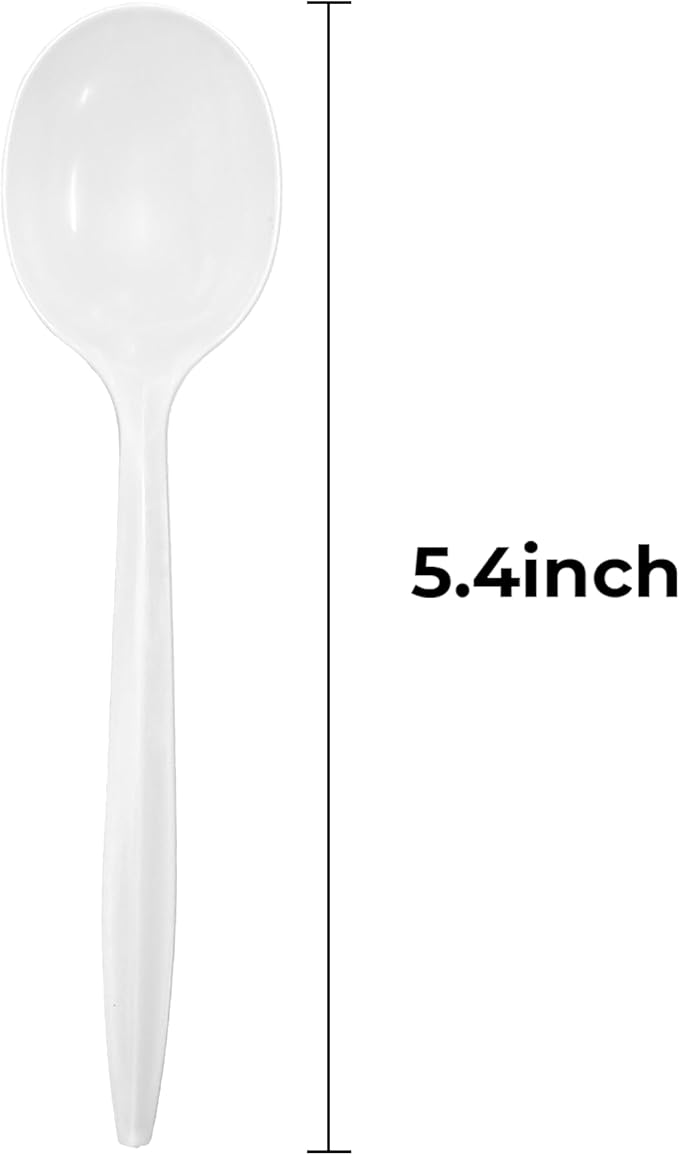 1000-Count White Plastic Spoons, 5.87-Inch Modern Disposable Soup Spoons