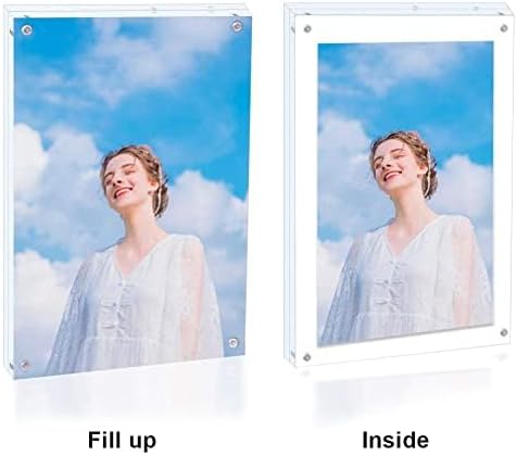 1Pack Acrylic Picture Frame,5x7 Clear Double Sided Photo Frame,Magnetic Photo Frames Desktop Display Family Baby Friends or Pet Dog Picture with Support Stand and Gift Boxes