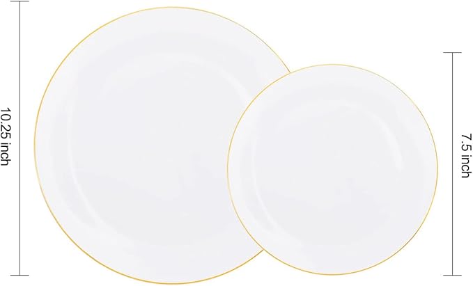 Disposable Plates, 60 Count White Plastic with Gold Rim, Heavy Duty