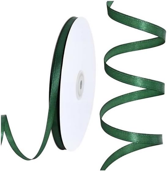 TONIFUL 1/4 Inch x 100yds Emerald Green Christmas Green Satin Ribbon, Thin Solid Color Satin Ribbon for Gift Wrapping, Crafts, Hair Bows Making, Wedding Party Decoration, Invitation Cards