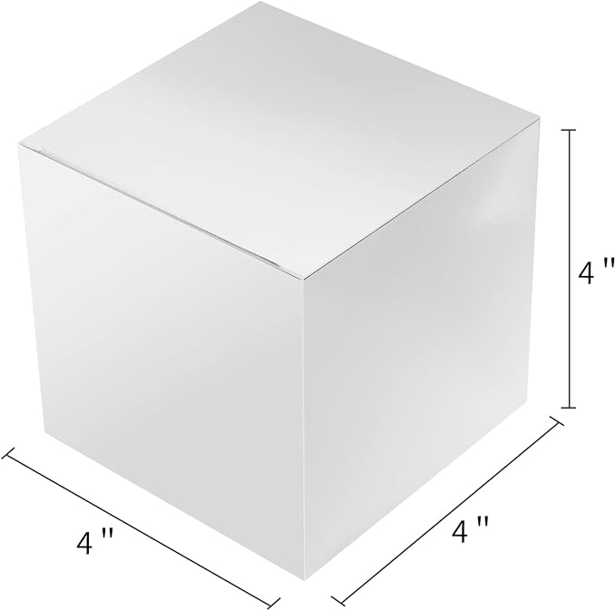 Silver Kraft Paper Favor Boxes 4x4x4 Inch with Ribbon and Tags, 50 Count