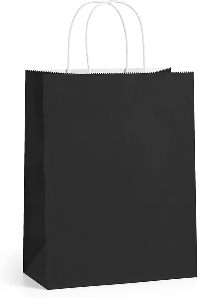 Black Paper Gift Bags with Twisted Handles, 8 x 4.25 x 10.5 Inch, 100 Count