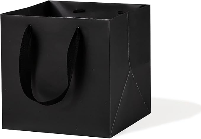 Black Paper Gift Bag 10 in Paper Gift Box Square Bottom Kraft Paper Bags with Handles for Wedding Baby Shower Birthday Party (Black, 10 x 10 x 10 in, 10 CT)