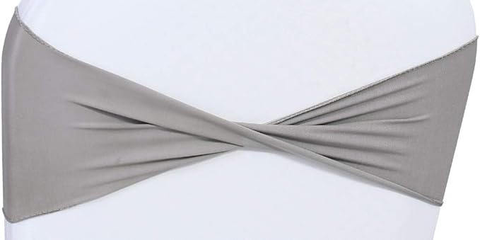 VDS Pack of 10 PCS | Silver Grey | Spandex Chair Sashes Bows Without Buckle | Stretch Elastic Banquet Universal Folding Chair Band Tie with for Wedding Party Conference Celebration Event Decoration