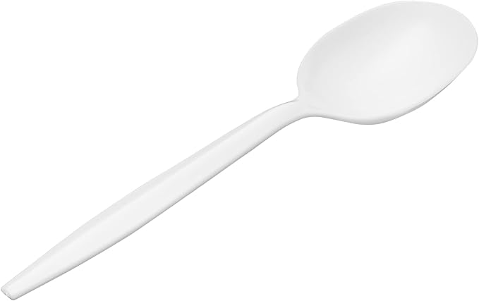 White Plastic Disposable Soup Spoons, 1,000 Count, Medium Weight