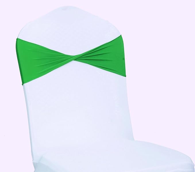 MDS Pack of 75 Spandex Chair Sashes Bows Elastic Stretch Dining Chair Bands Ties Without Slider Buckle Universal fits for Wedding Baby Shower Birthday Party Banquet Event Decoration - Light Green