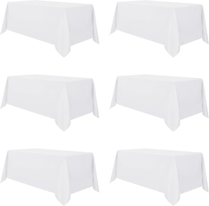 Tablecloths, 6-Pack White Polyester, 90 x 156 Inch Rectangular