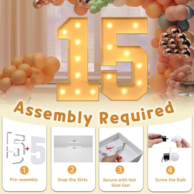 Party Marquee Number 15 Sign, 3 Ft Light Up Decoration