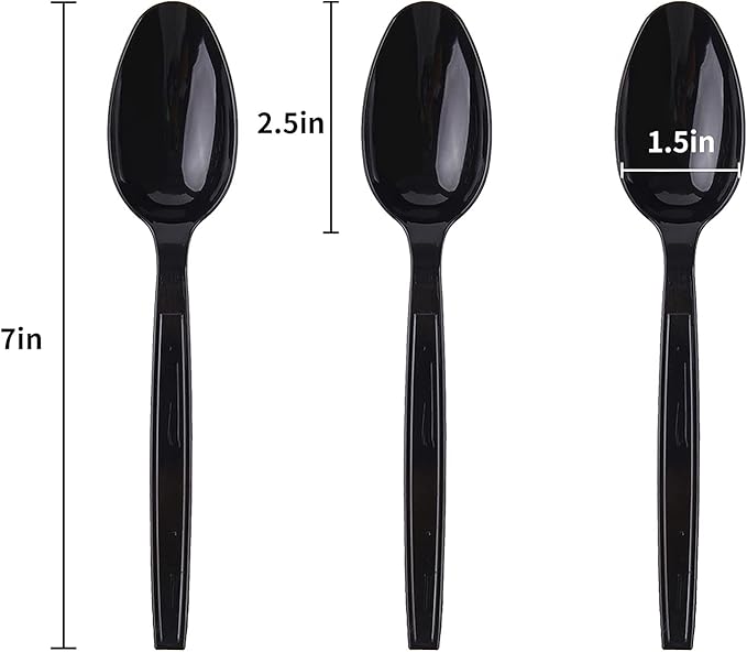 Disposable Plastic Spoons, 7-Inch Black, 100 Individually Packaged