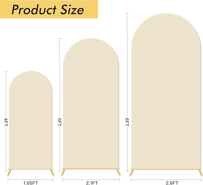 Metal Wedding Arch Backdrop Stand Set of 3 in Beige with Gold Finish