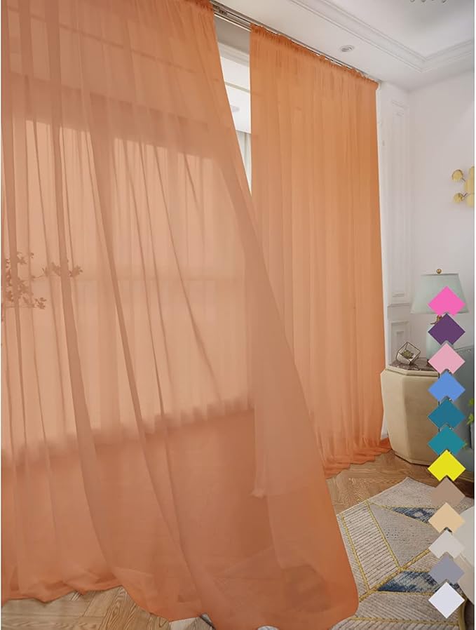 Window Brown Sheer Curtains 60 Inches Width 72 Inches Long 2 Panels Sheer Curtains Clear Curtains Basic Rod Pocket Panel for Home Living Room Bedroom Kids Room Yard Patio Parlor Sliding