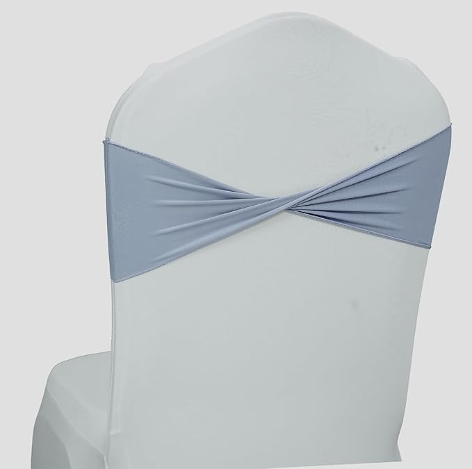 MDS Pack of 150 Spandex Chair Sashes Bows Elastic Stretch Dining Chair Bands Ties Without Slider Buckle Universal fits for Wedding Baby Shower Birthday Party Banquet Event Decoration - Dusty Blue
