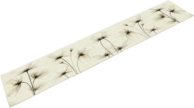 Abstract Floral Table Runner, Watercolor Transparent Beige Poppy Flowers Print Kitchen Dinning Table Runner for Indoor Outdoor Home Wedding Party Holiday, 13x36 Inch