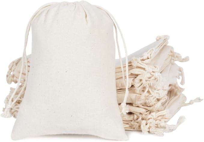 Gift Bags 50 Pack Cotton Muslin Drawstring Bags, 5 x 7 Inches