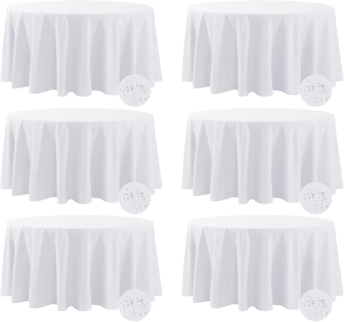 Round Tablecloth in White Polyester, Waterproof and Wrinkle Free