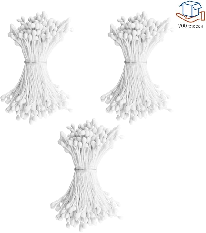 HAHIYO 700Pcs 3mm White Matte Double Head Flower Stamen Pistil for Flower Making Scrapbook Decoration - Handmade Artificial Flowers Pistil Matt-Like Floral Stamens Flowers Pollen Stamen