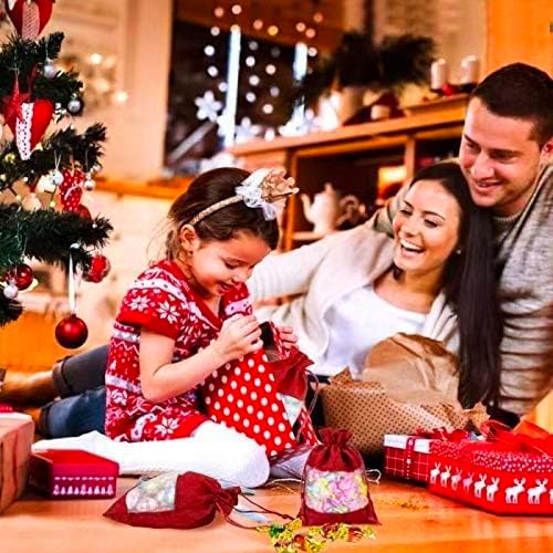 Gift Bags 50 Pack, 4x6 Inch Red Linen Sheer Bags with Drawstring