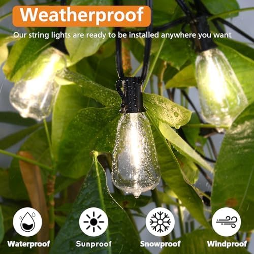 Outdoor String Lights 100FT with Remote, Dimmable 3-Color LED Patio Lights
