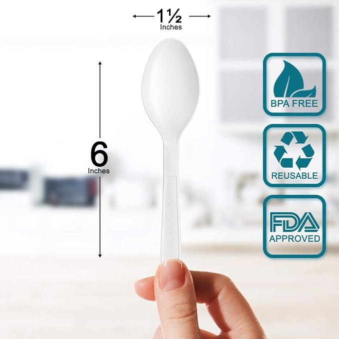 Soup Spoons, 400 Count Heavyweight White Disposable Plastic