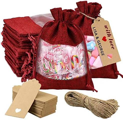 Gift Bags with Drawstring, 50 Count, 5x7 Inch, Red Sheer Organza