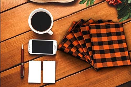 Square Cotton Cloth Napkins in Orange and Black Checkered Pattern