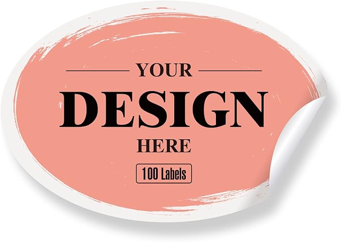 Custom Stickers - Customized Labels with Any Design Image Logo Text, Oval Shaped, 100 Pink Labels (Matte Finish, Waterproof, Suitable for Metal, Plastic, Glass, Wood, Scrapbook)