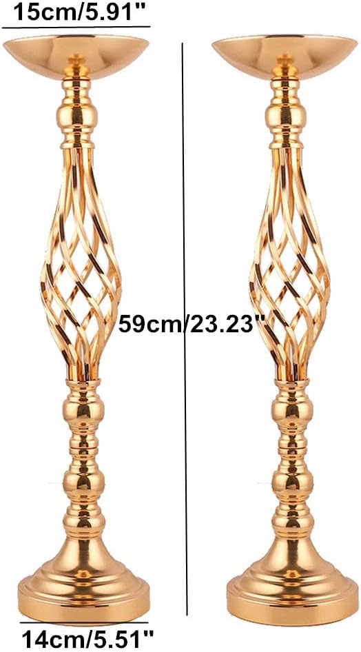 Candlestick Holders: Set of 2 Gold Twist Metal Stands, 23-Inch Height