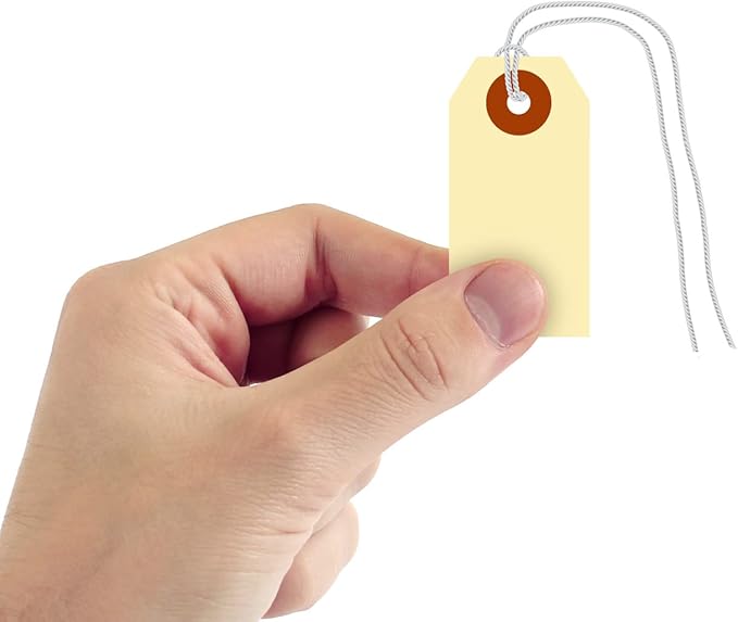 SmartSign Blank Shipping Tags with Pre-Attached Loop Strings, Size-1, Pack of 1000, 10pt Thick Manila Cardstock Tag, 1.375" x 2.75" Paper Hang Tags with Reinforced Fiber Patch