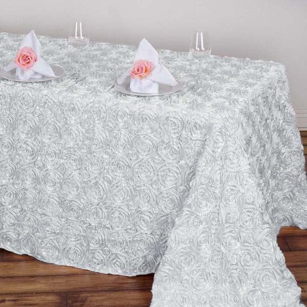 Efavormart 90"x132" Wholesale Rectangle Table Cover White Grandiose Rosette 3D Satin Tablecloth for Wedding Party Event Decoration