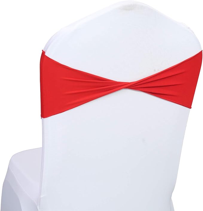 VDS Pack of 75 PCS | Red | Spandex Chair Sashes Bows Without Buckle | Stretch Elastic Banquet Universal Folding Chair Band Tie with for Wedding Party Conference Celebration Event Decoration
