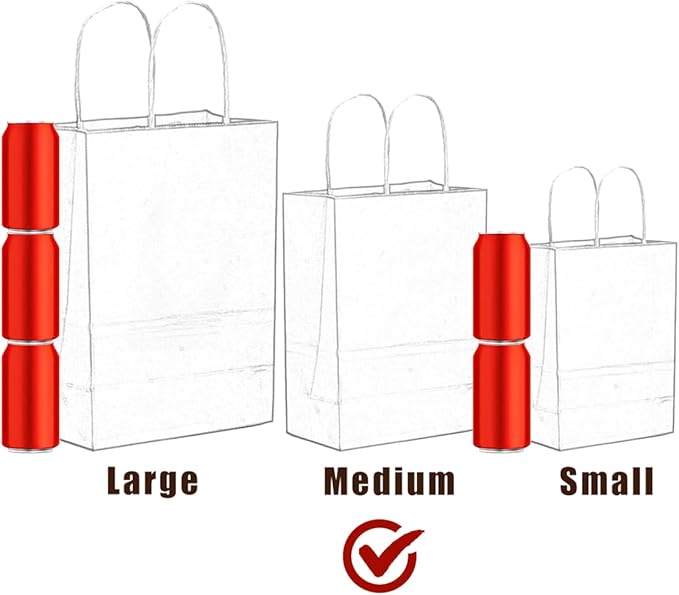 qiqee 50-Packs White Paper Gift Bags with Handles Bulk 11"x8.3"x4.3" Medium Size Paper Bags Multiple Uses