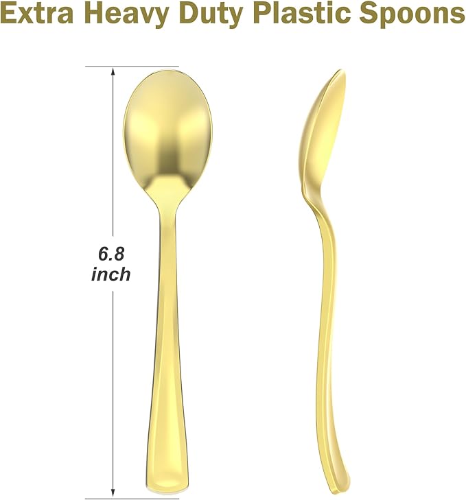 Spoons: 100 Count Gold Heavy Duty Plastic Disposable Flatware