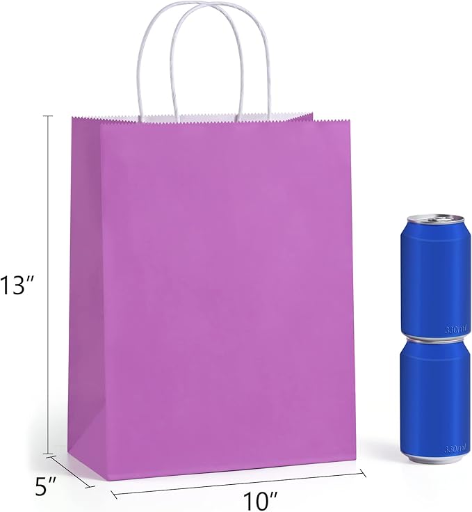 Gift Bags 48 Pack, Rainbow Kraft Paper with Twist Handles, 10x5x13 Inch