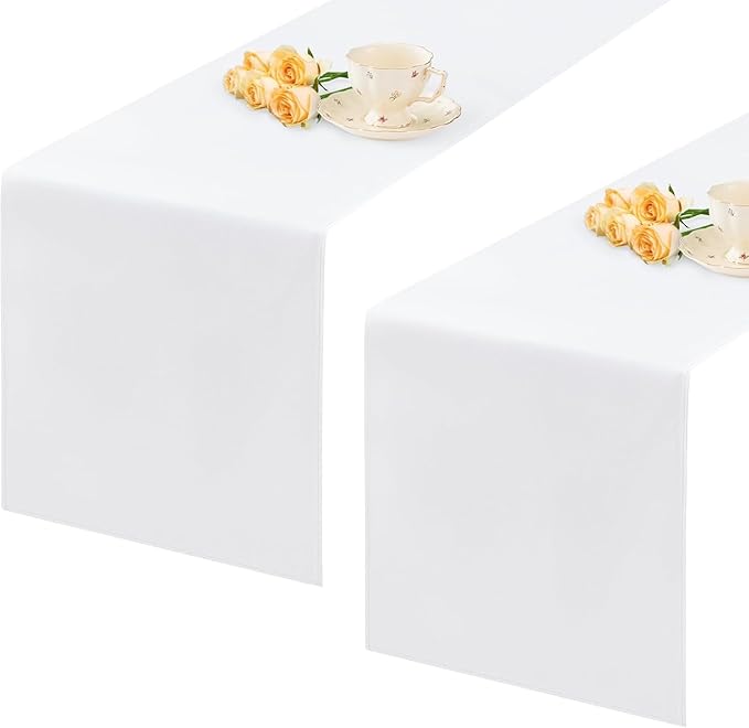 2 Pack White Small Short Table Runner 12 x 24 Inch Solid Color Runners Coffee Table Dresser for Daily Party Home Decoration
