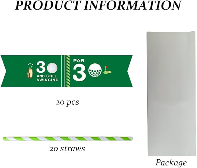 Golf Themed Birthday Party Straw Decor, 20 PCS Par 30 And Still Swinging Birthday Disposable Paper Cocktail Drinking Straw With Flag Tag for Par 30 Golf 30th Birthday Party Decorations (Par 30)